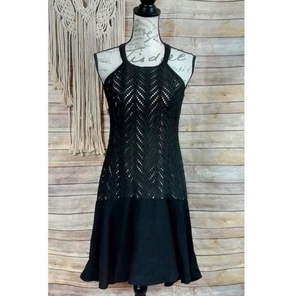 Revolve | Aijek ‘Dancing Leaves’ Black Leaf Eyelet Embroidery Halter Midi Dress - Picture 2 of 8
